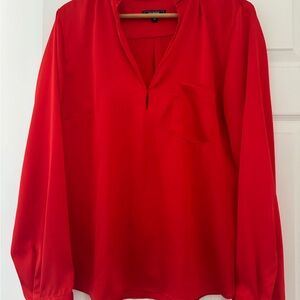 Women's Red V-Neck Long-Sleeve Blouse